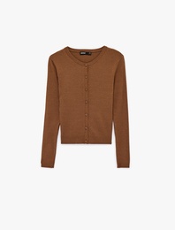 Uzun Kollu Bisiklet Yaka Düğmeli Triko Hırka