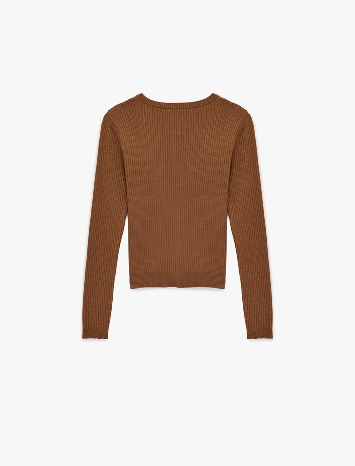  Uzun Kollu Bisiklet Yaka Düğmeli Triko Hırka