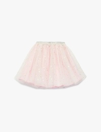 Parlak Yıldız Desenli Beli Lastikli Tütü Etek