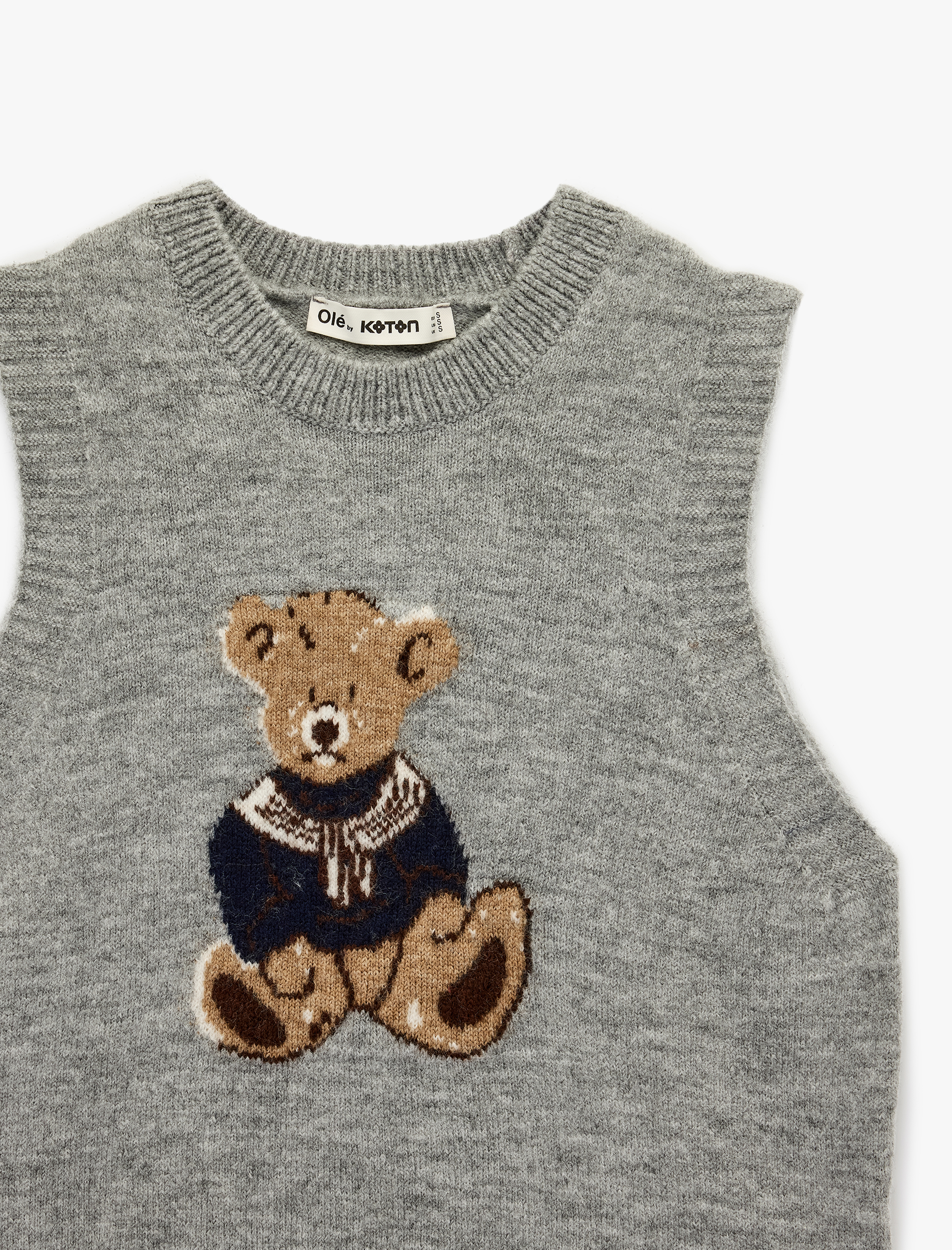   Bisiklet Yaka Ayıcık Desenli Kolsuz Süveter