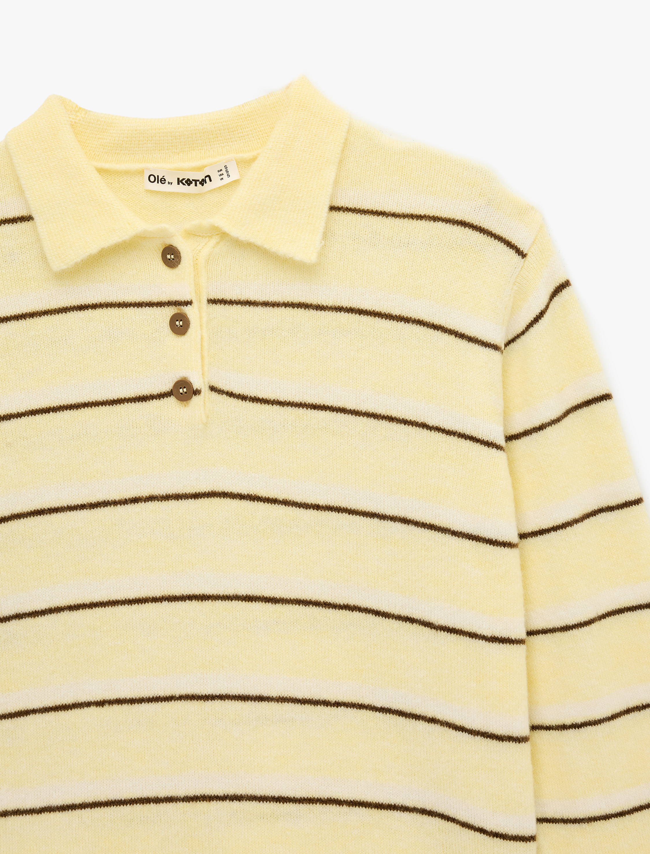   Düğmeli Polo Yaka Uzun Kollu Çizgili Kazak