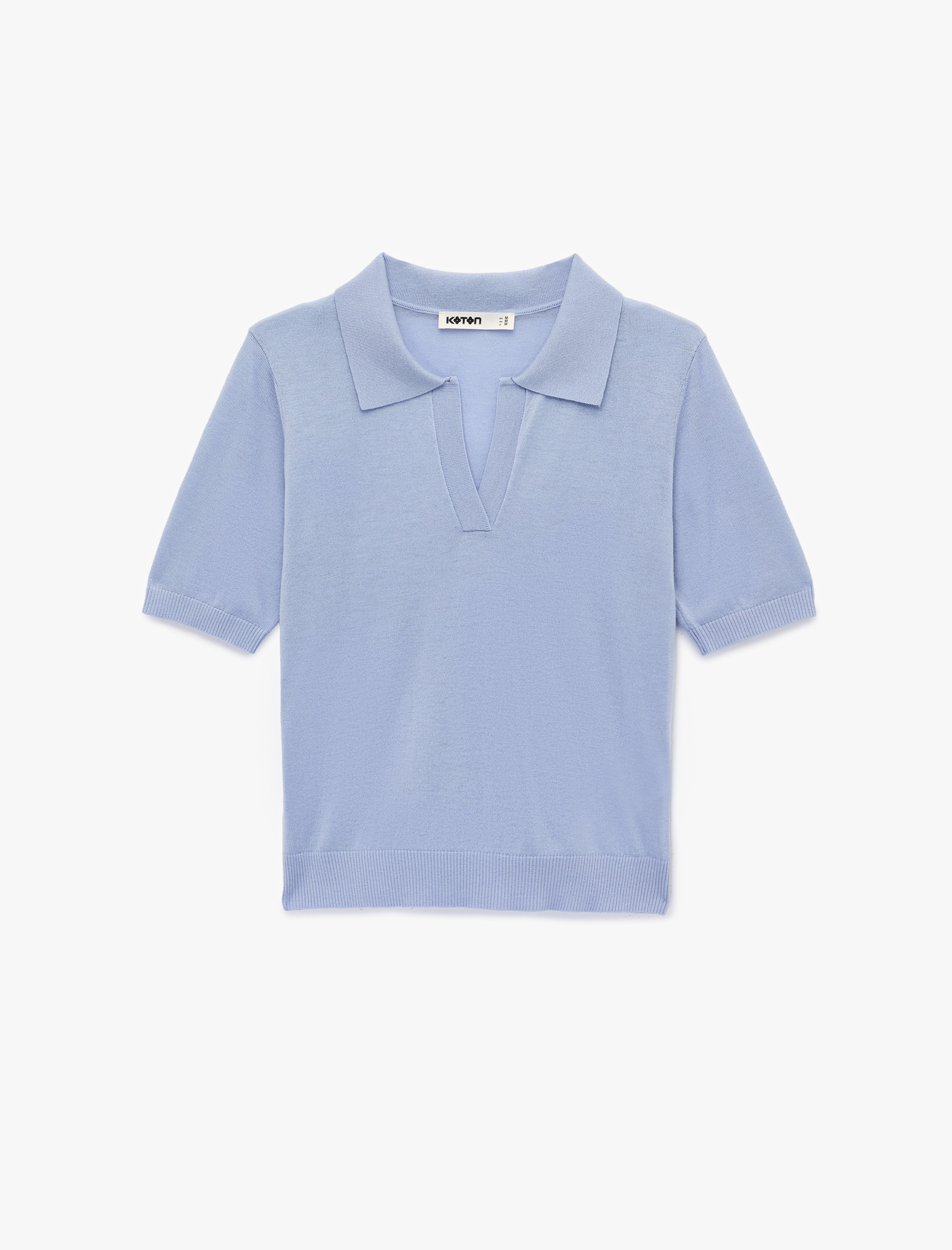   Koyun Yünü Karışımlı Yarım Düğmeli Kısa Kollu Polo Yaka Triko Kazak