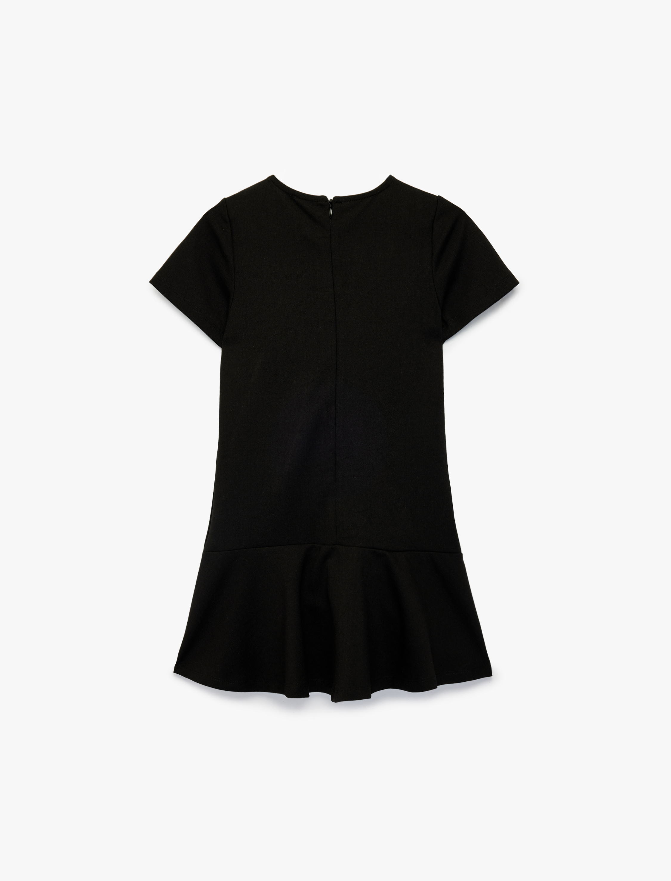  Kız Çocuk Bisiklet Yaka Viskon Karışımlı Kısa Kollu Elbise