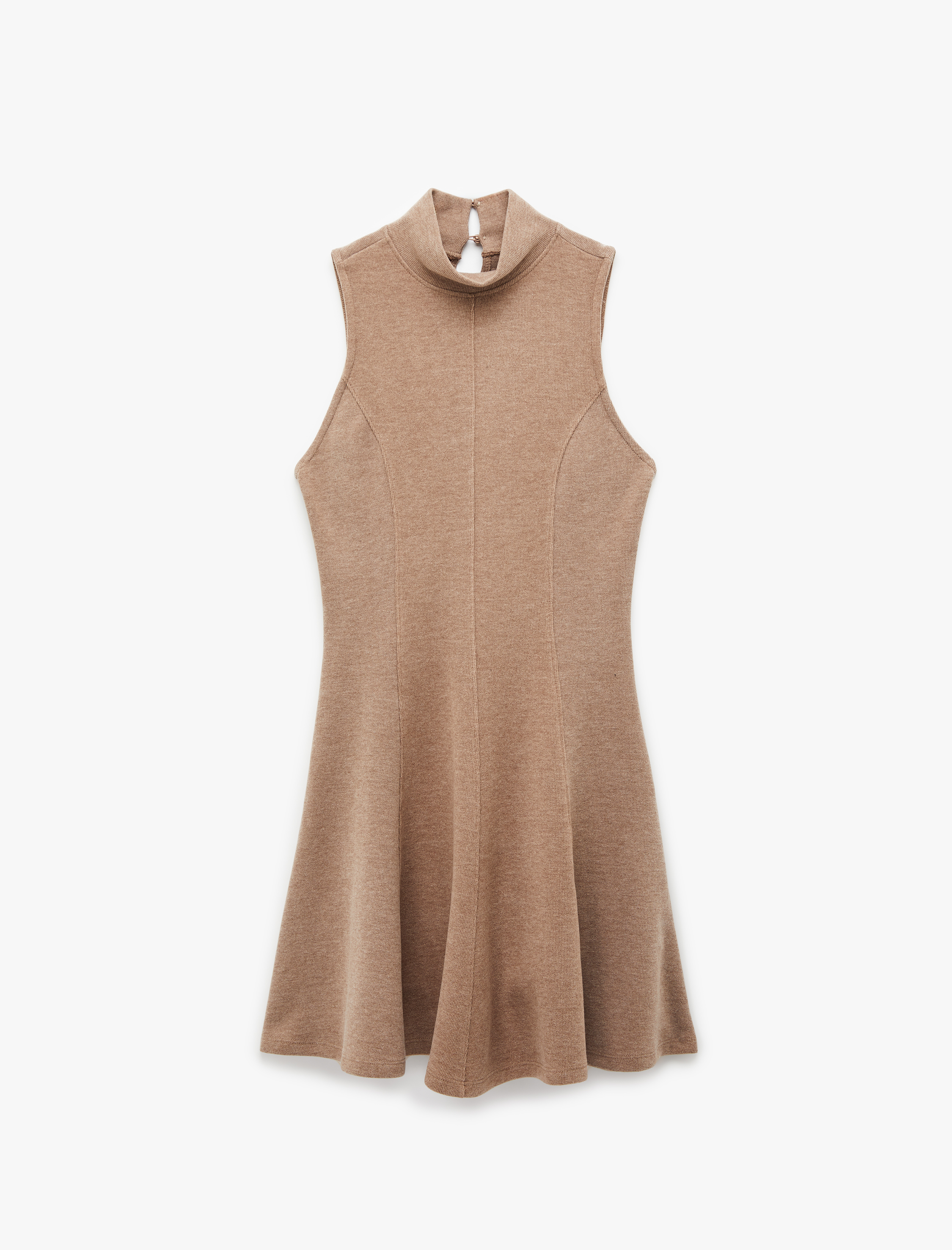   Slim Fit Kolsuz Dik Yaka Mini Kloş Elbise