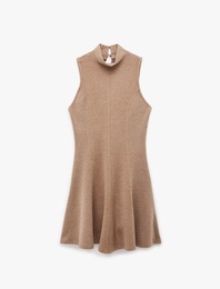 Slim Fit Kolsuz Dik Yaka Mini Kloş Elbise