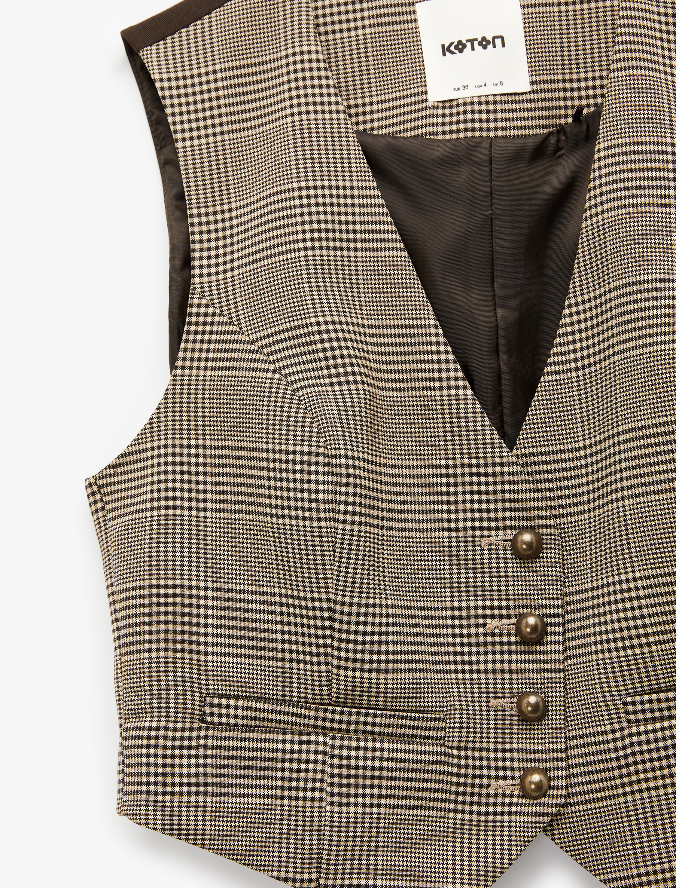   Kruvaze Düğmeli Ekose Crop Blazer Yelek