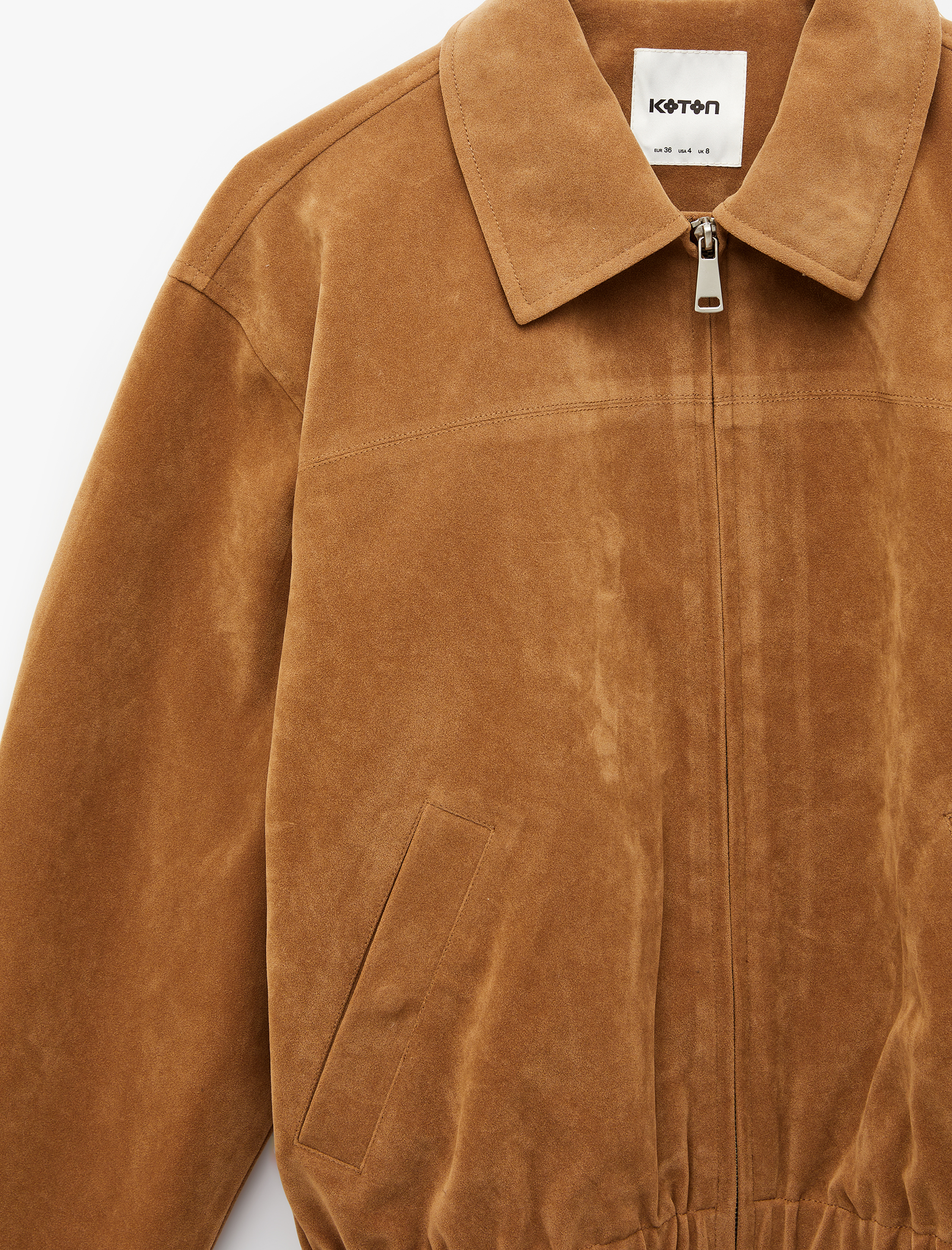   Uzun Kollu Fermuarlı Oversize Suni Süet Bomber Ceket