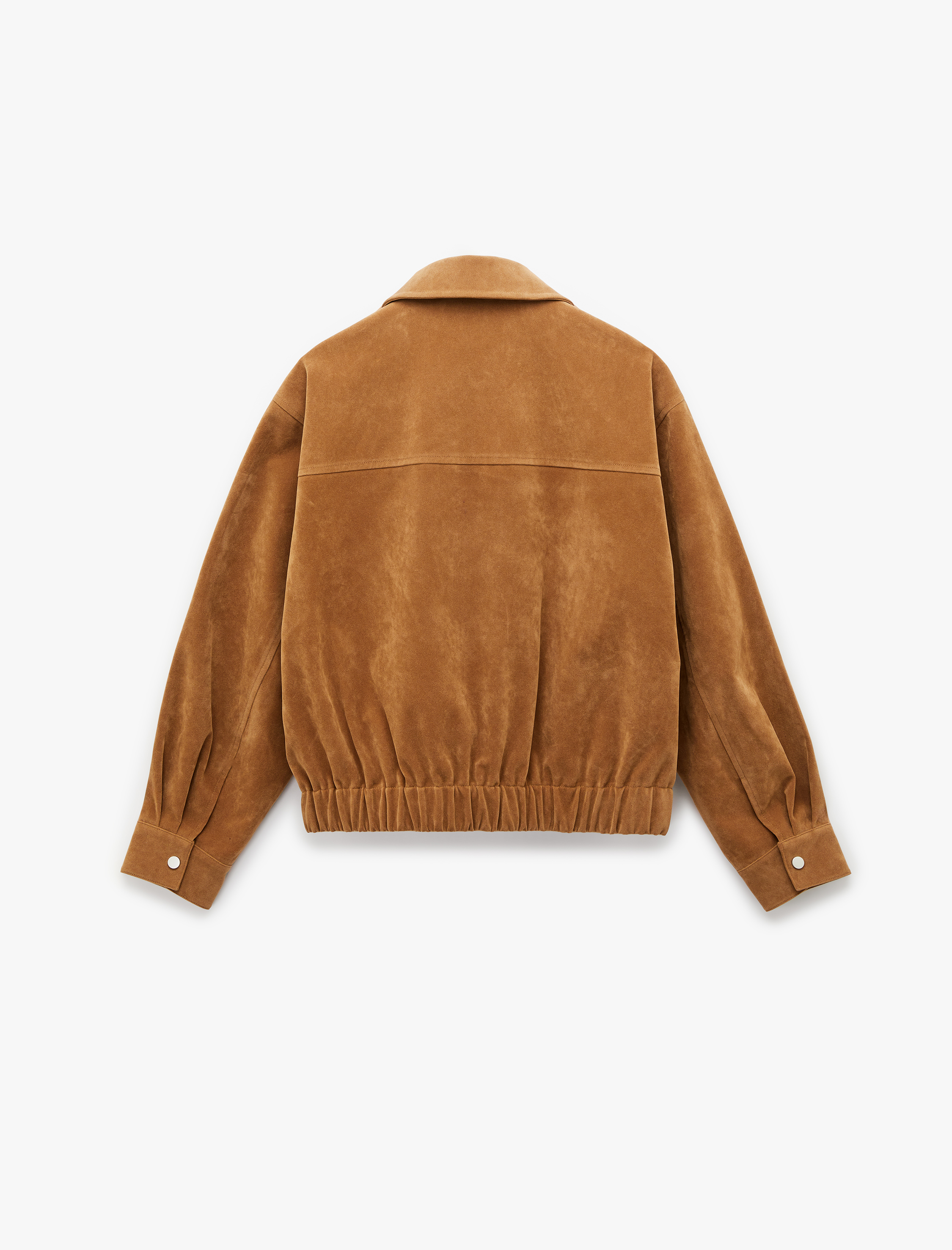   Uzun Kollu Fermuarlı Oversize Suni Süet Bomber Ceket