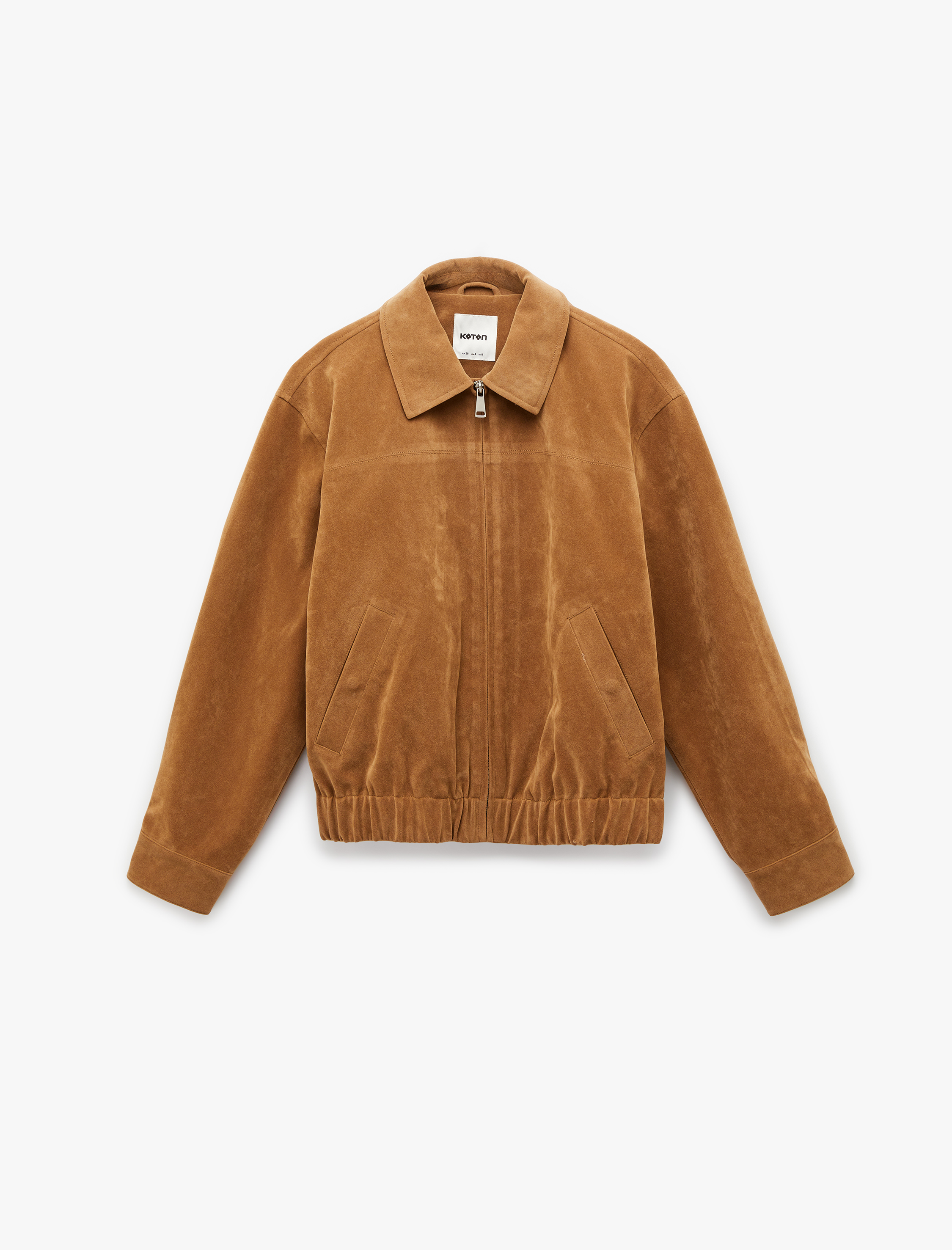   Uzun Kollu Fermuarlı Oversize Suni Süet Bomber Ceket