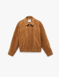 Uzun Kollu Fermuarlı Oversize Suni Süet Bomber Ceket