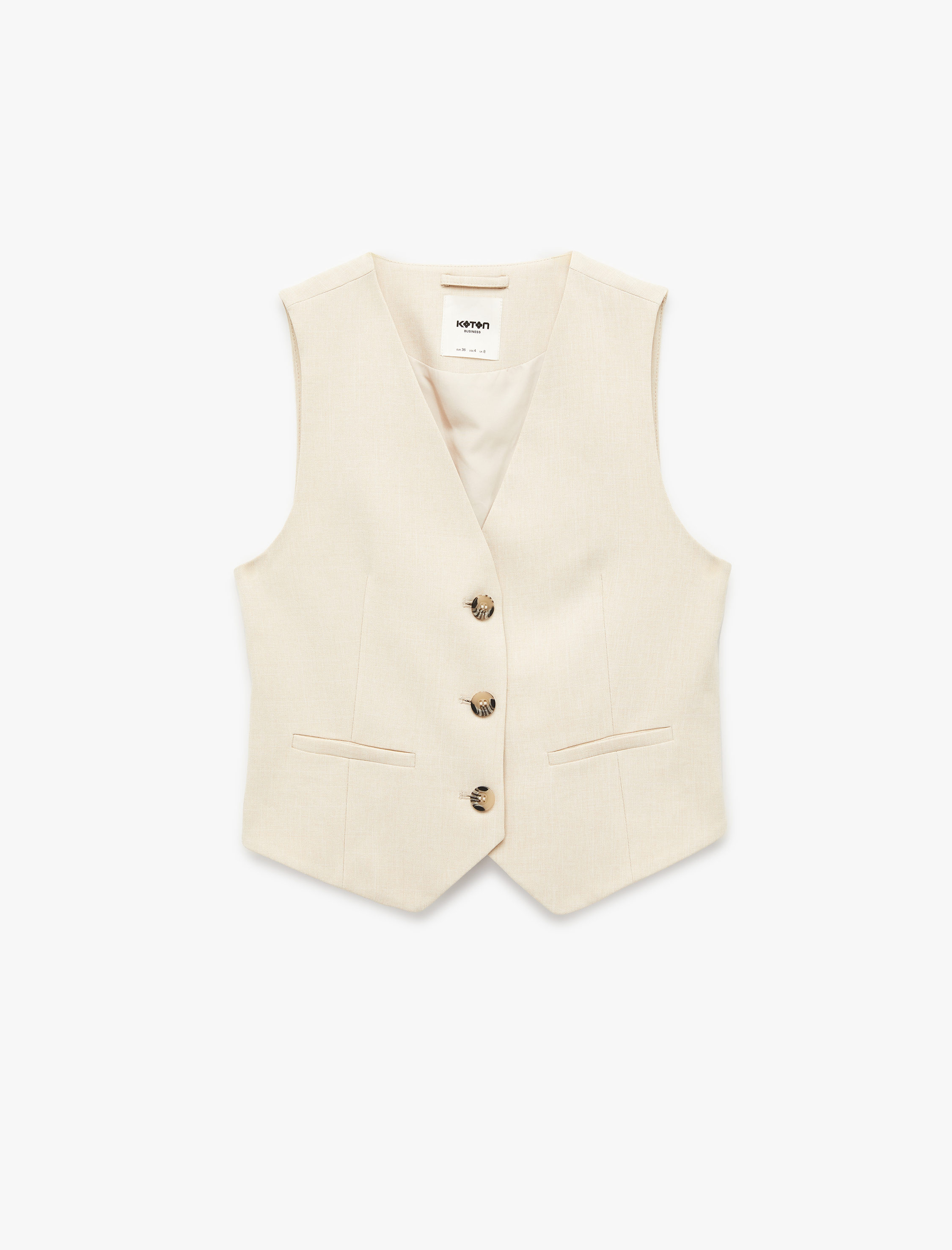   Düğmeli Cep Detaylı Kolsuz V Yaka Yelek