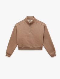 Polo Yaka Uzun Kollu Fermuarlı Oversize Spor Sweatshirt