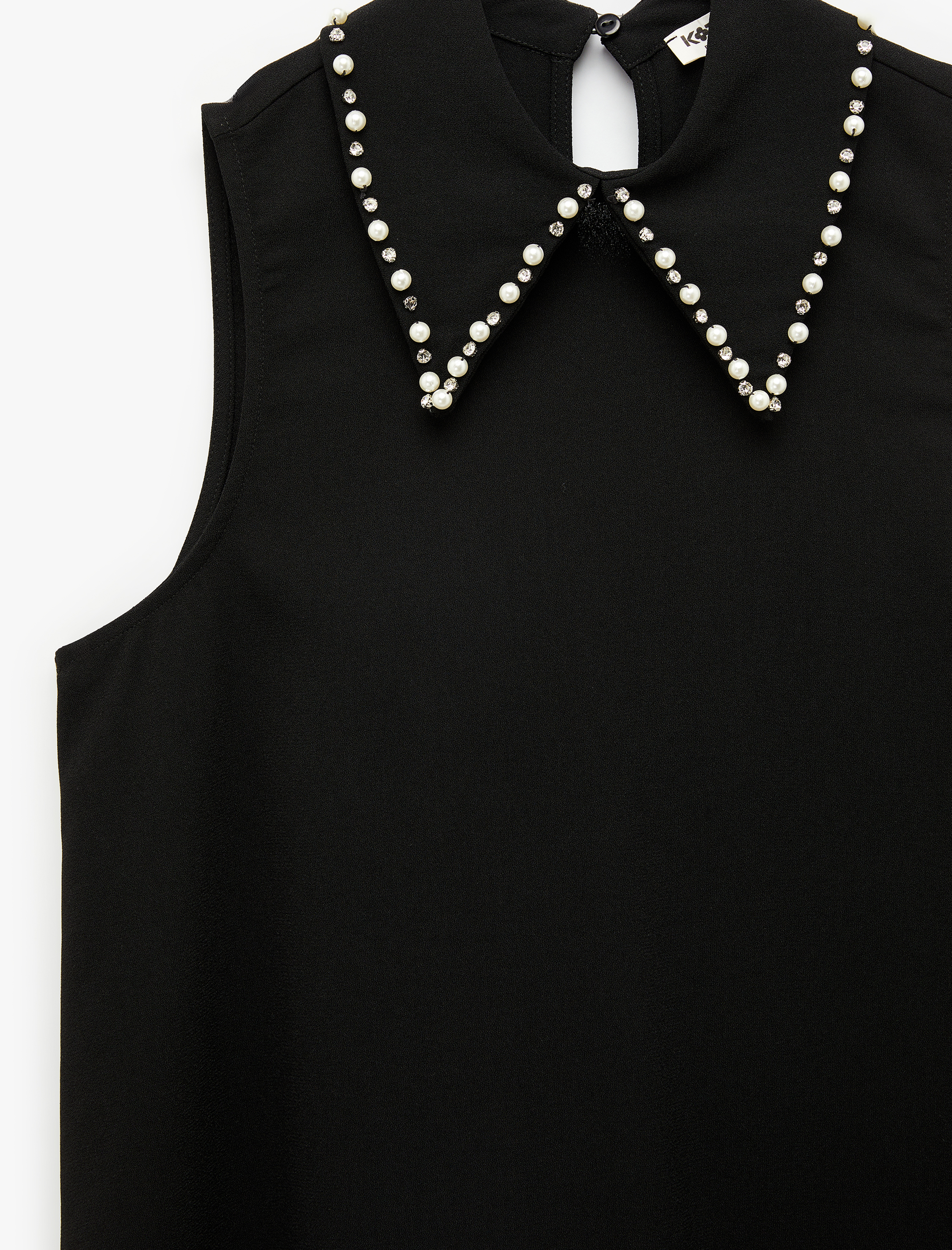   Taş Detaylı Klasik Yaka A Kesim Mini Gömlek Elbise