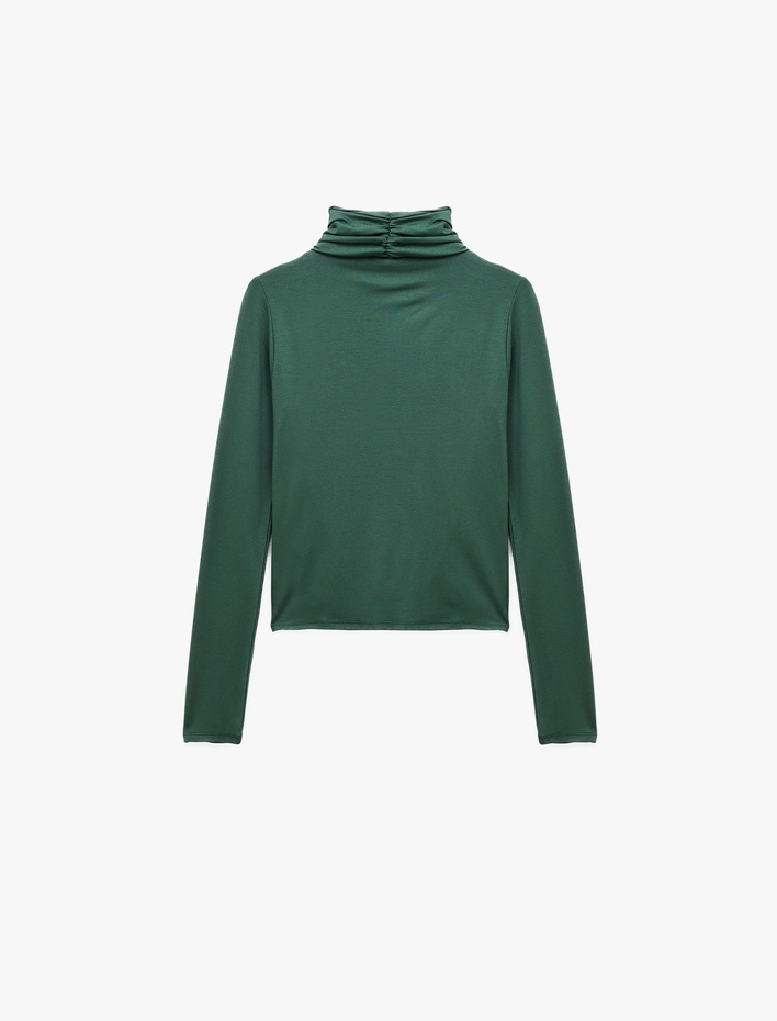  Uzun Kollu Slim Fit Drapeli Dik Yaka Tişört