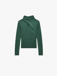 Uzun Kollu Slim Fit Drapeli Dik Yaka Tişört