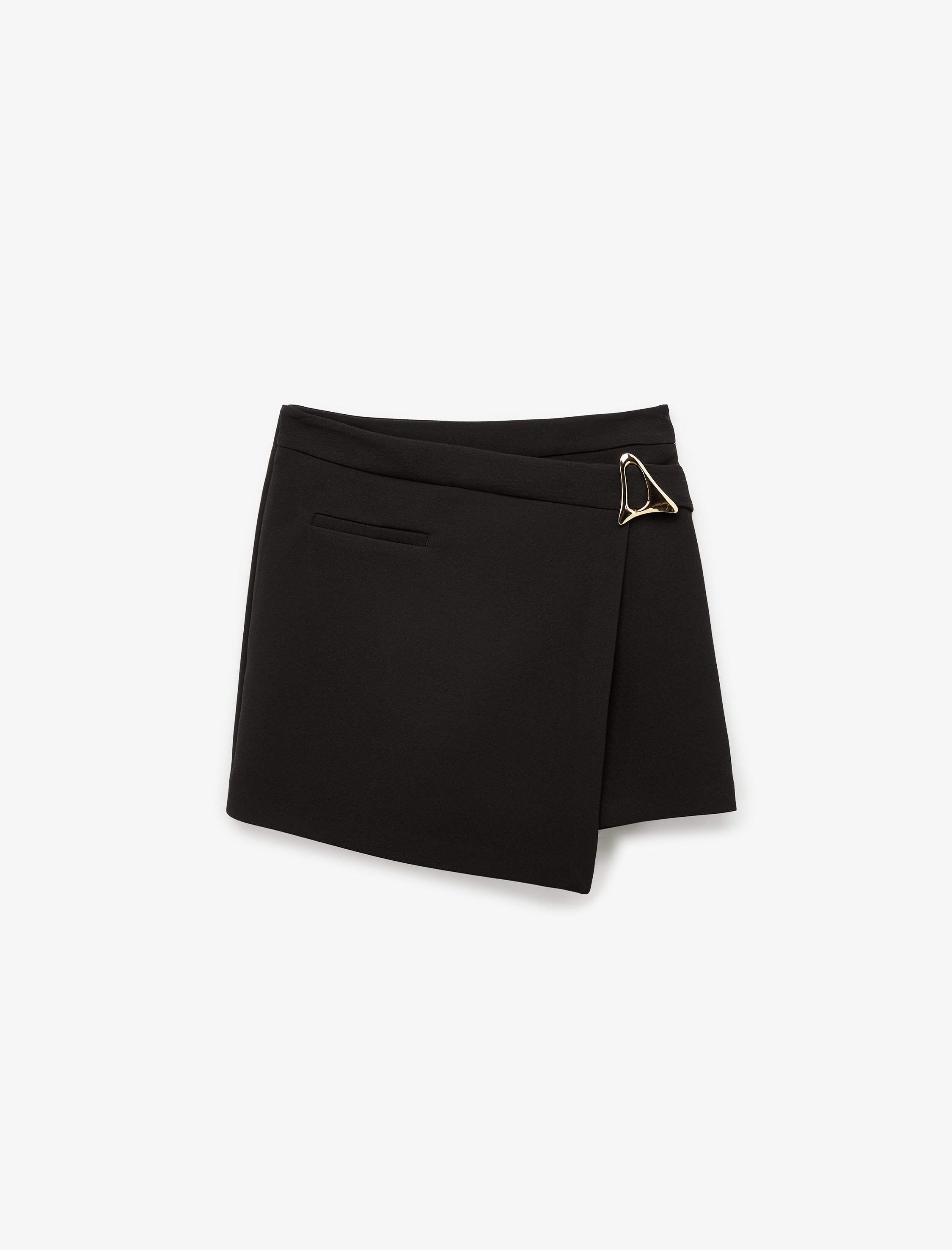   Cepli Metal Aksesuarlı Asimetrik Kesim Mini Şort Etek