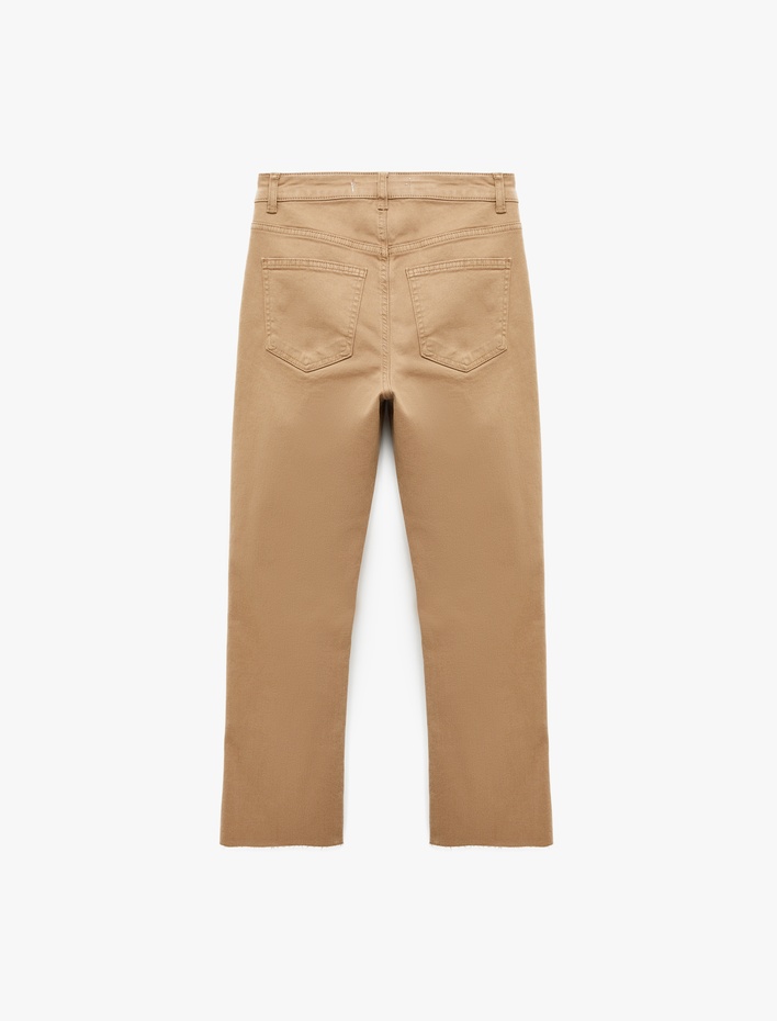  Pamuklu Cepli Düğmeli İspanyol Paça Crop Jean Pantolon -  Kick Flare Jeans