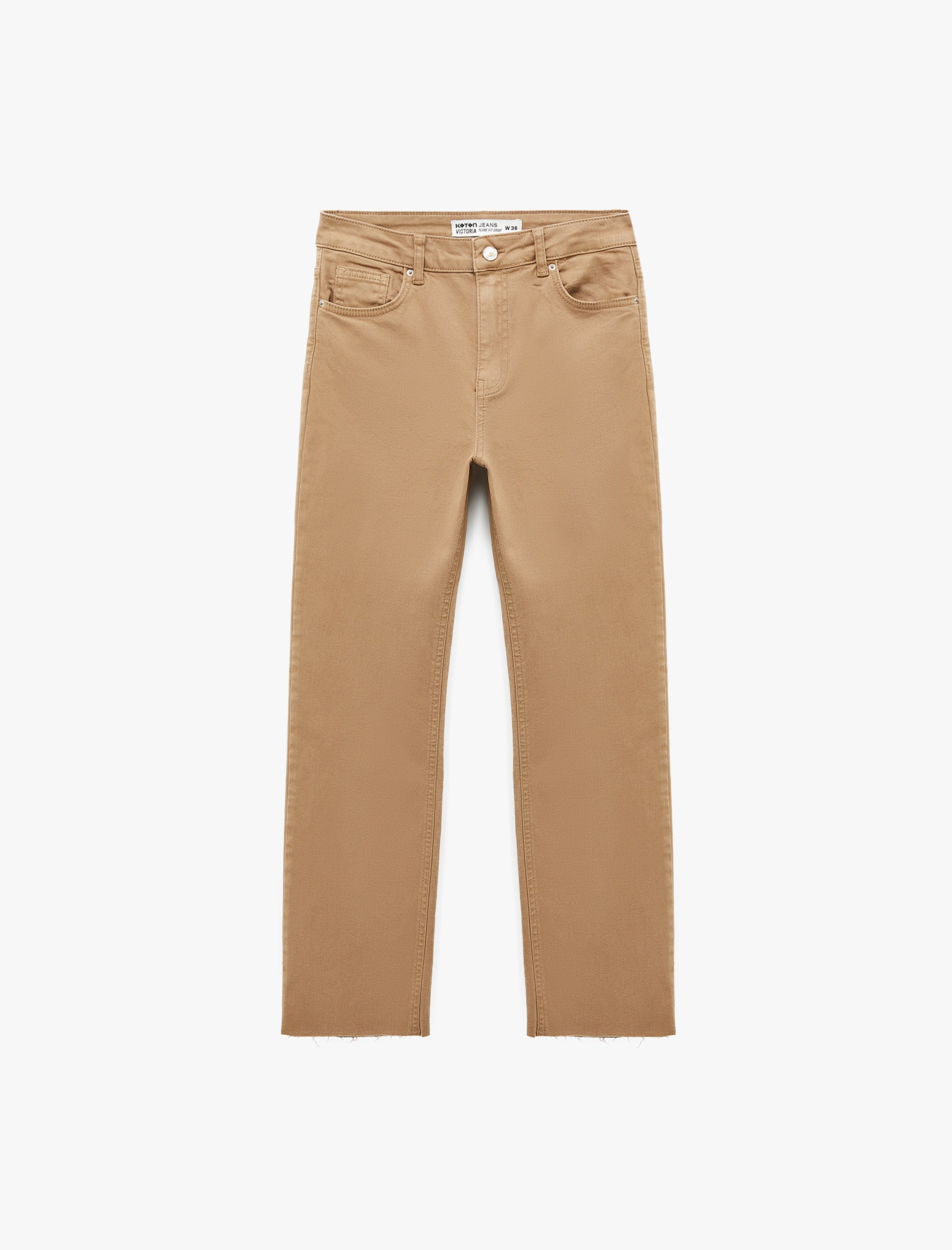   Pamuklu Cepli Düğmeli İspanyol Paça Crop Jean Pantolon -  Kick Flare Jeans