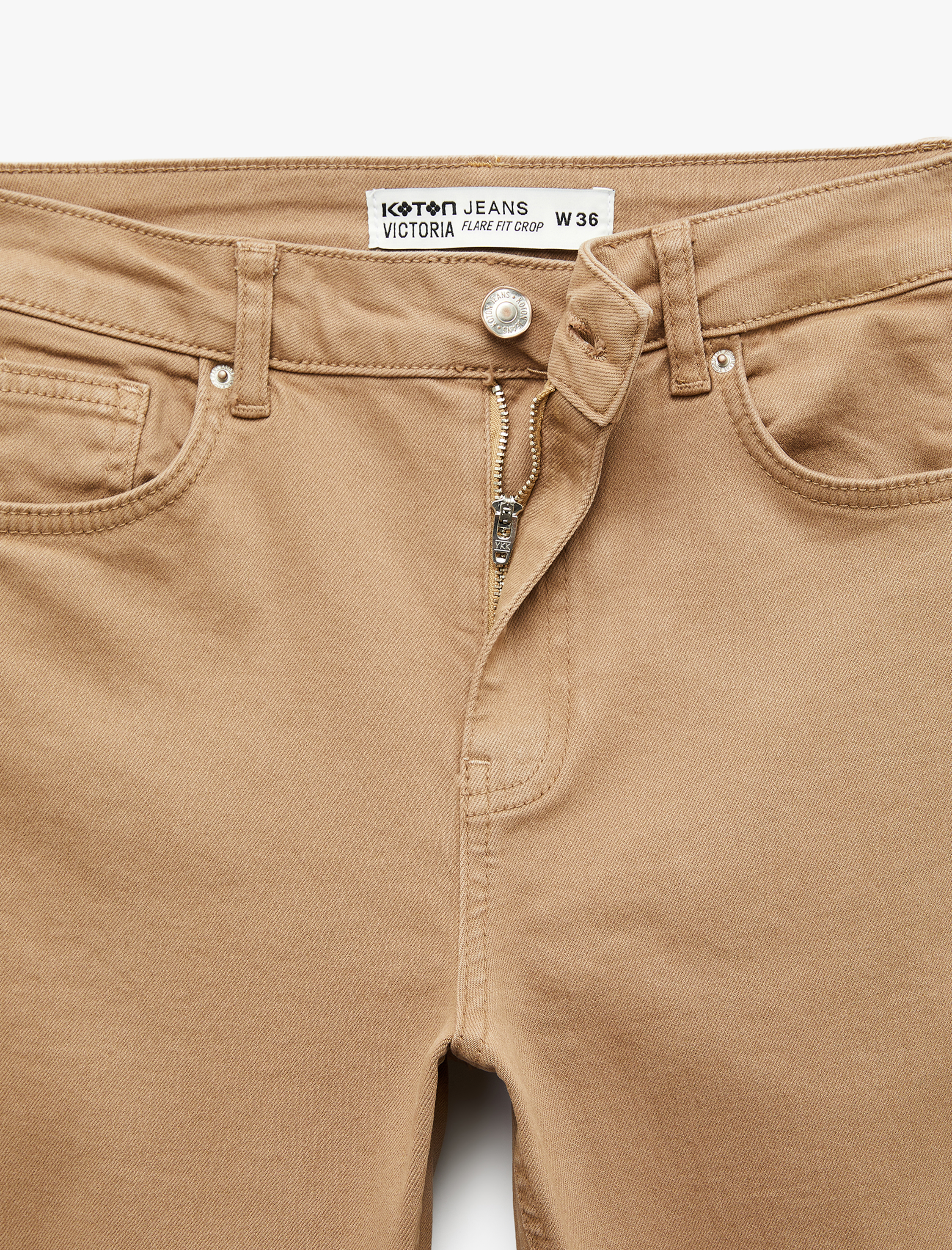   Pamuklu Cepli Düğmeli İspanyol Paça Crop Jean Pantolon -  Kick Flare Jeans