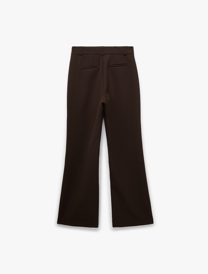  Aplike Cep Detaylı Yüksek Bel Geniş Paça Pantolon