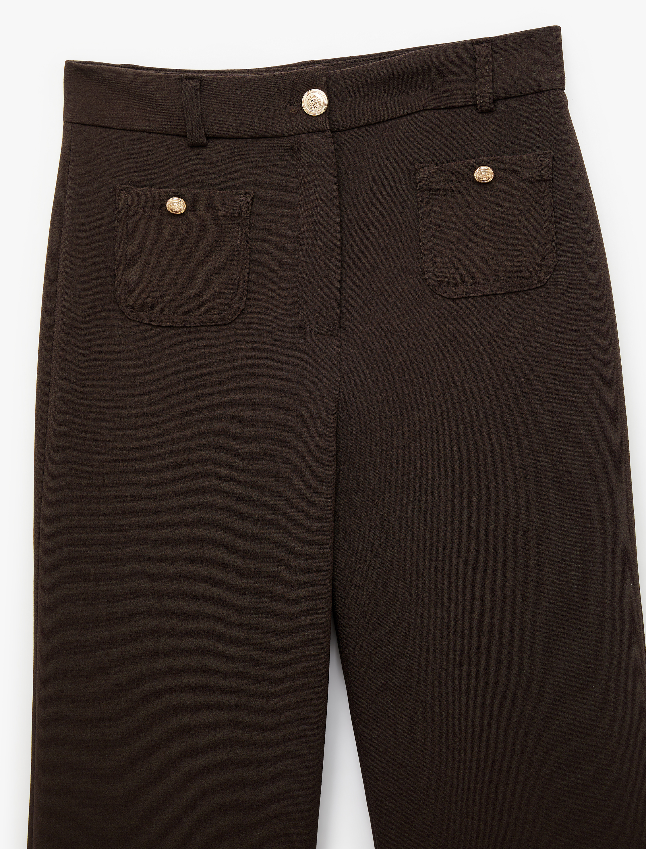   Aplike Cep Detaylı Yüksek Bel Geniş Paça Pantolon