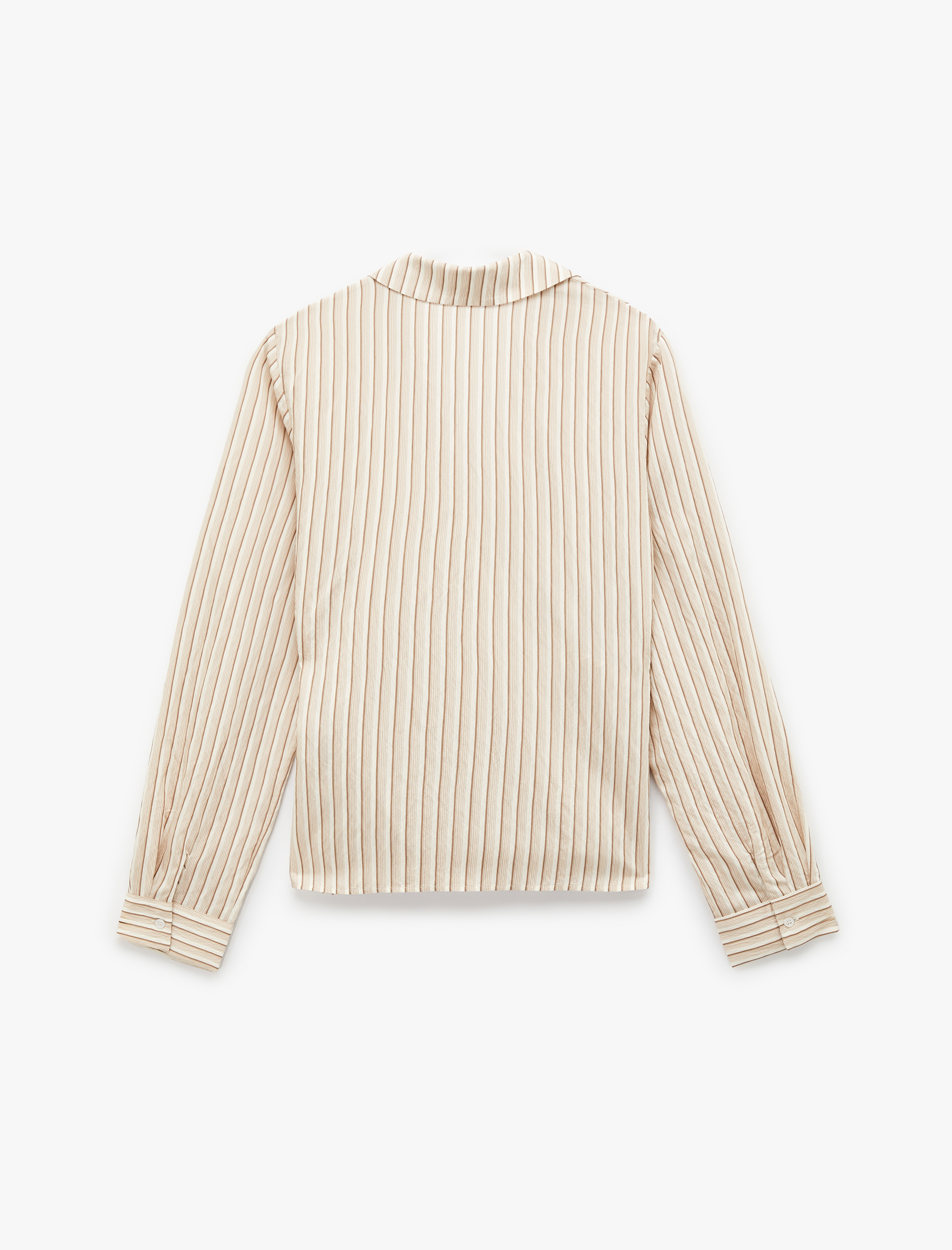   Uzun Kollu Aksesuarlı Yandan Bağlama Detaylı Kruvaze Çizgili Gömlek