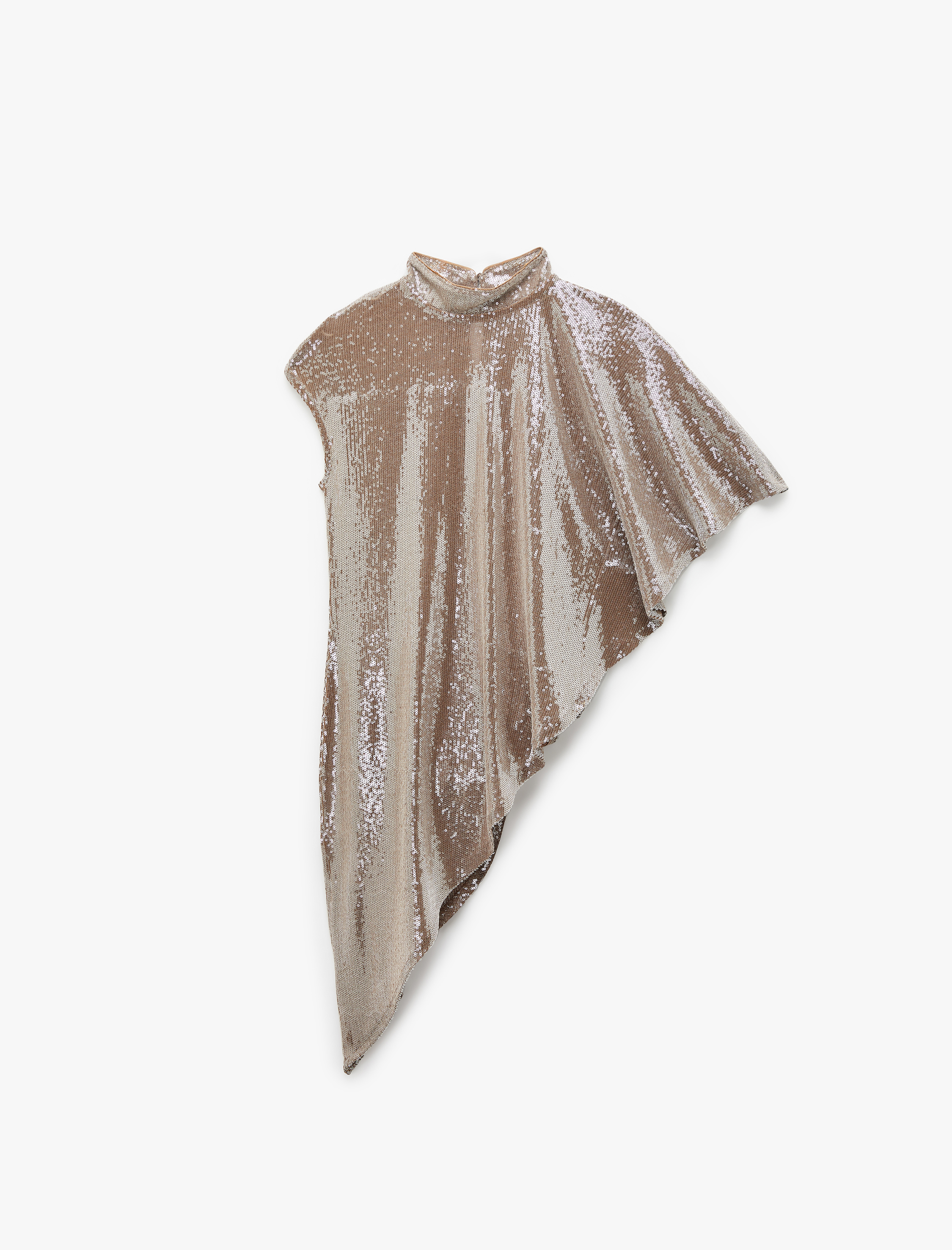   Asimetrik Kesim Dik Yaka Tek Kol Pullu Payetli Pelerin Üst