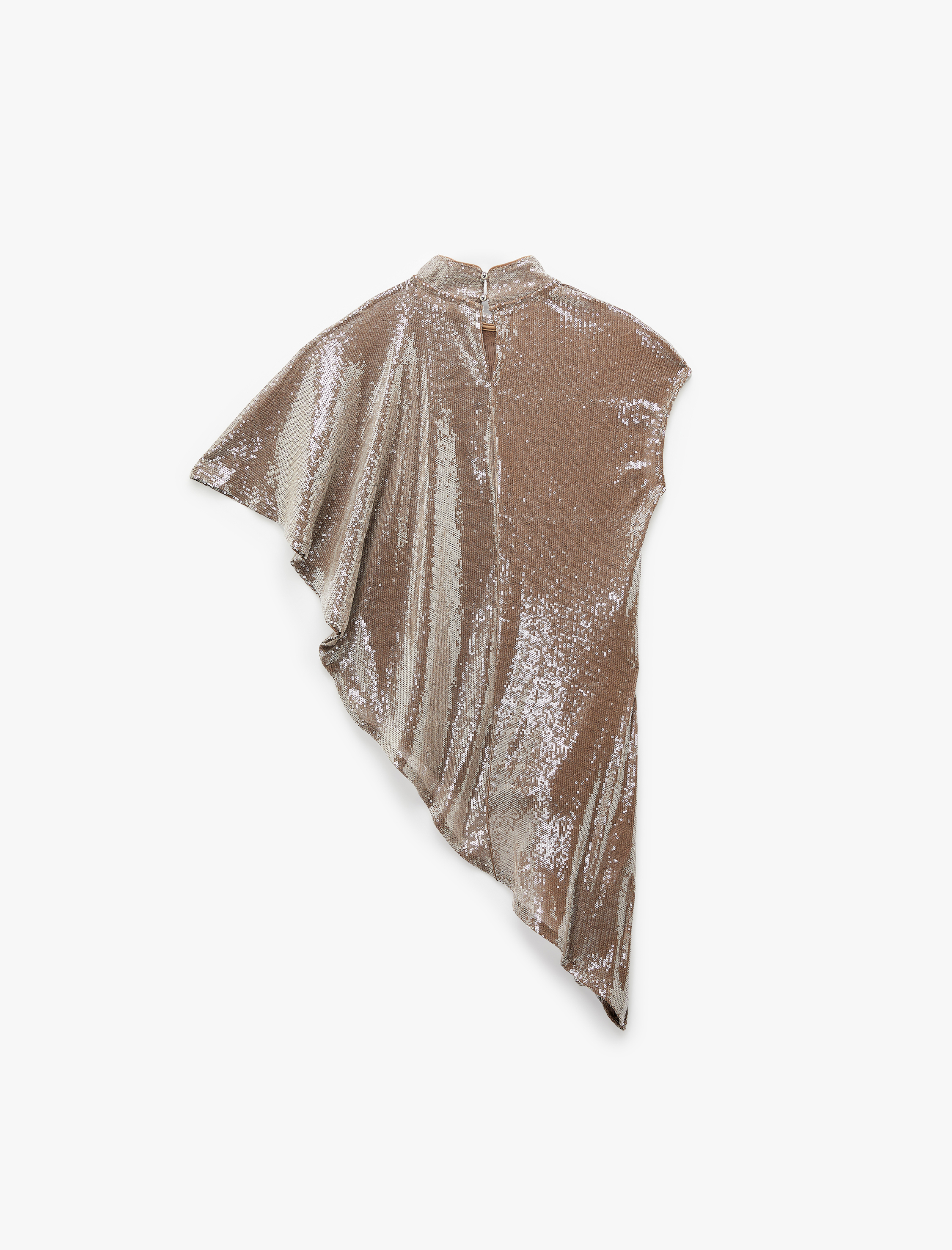   Asimetrik Kesim Dik Yaka Tek Kol Pullu Payetli Pelerin Üst