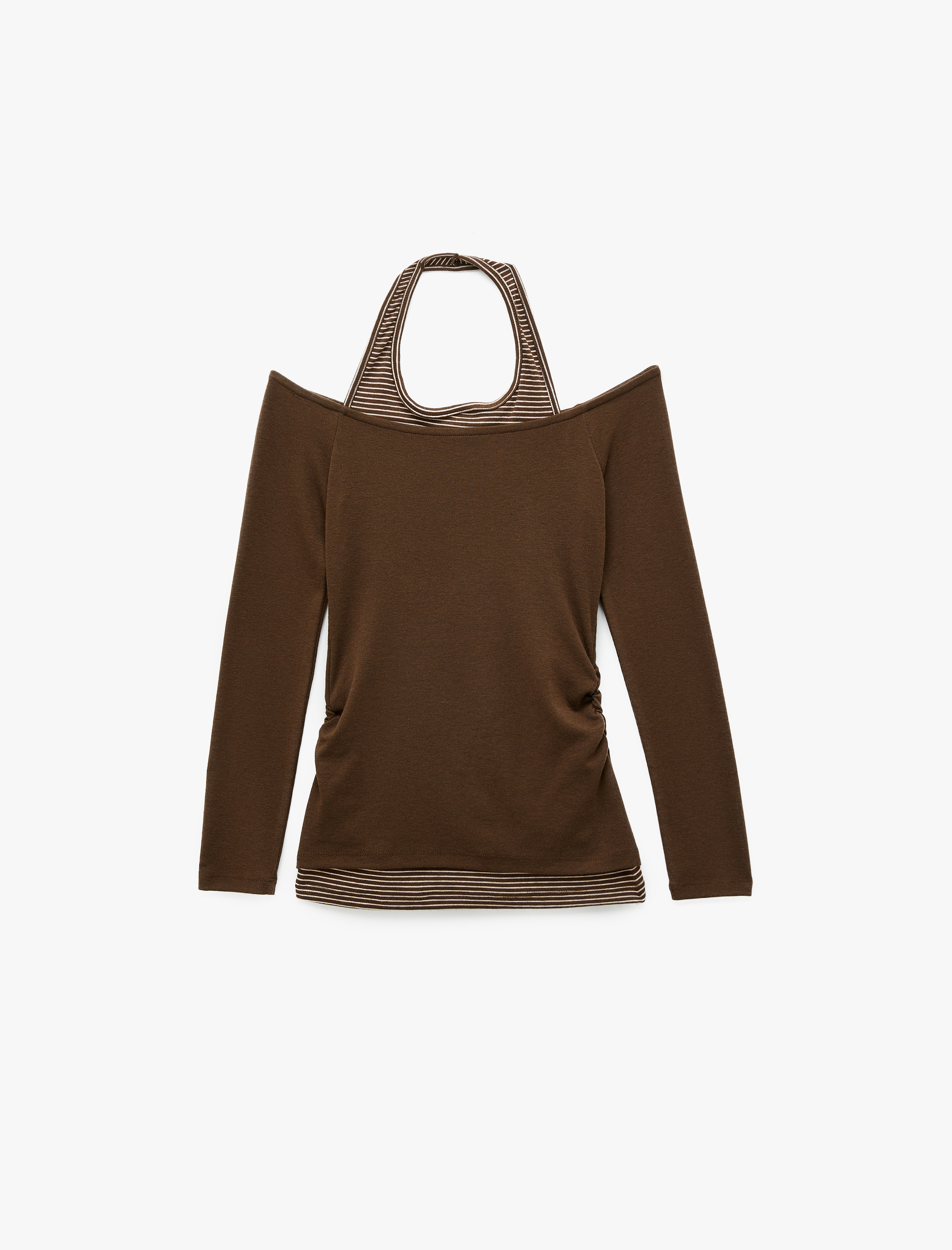   Viskon Karışımlı Slim Fit Uzun Kollu Halter Yaka Tişört