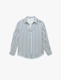 Rahat Kalıp Düğmeli Klasik Yaka Uzun Kollu Viskon Gömlek