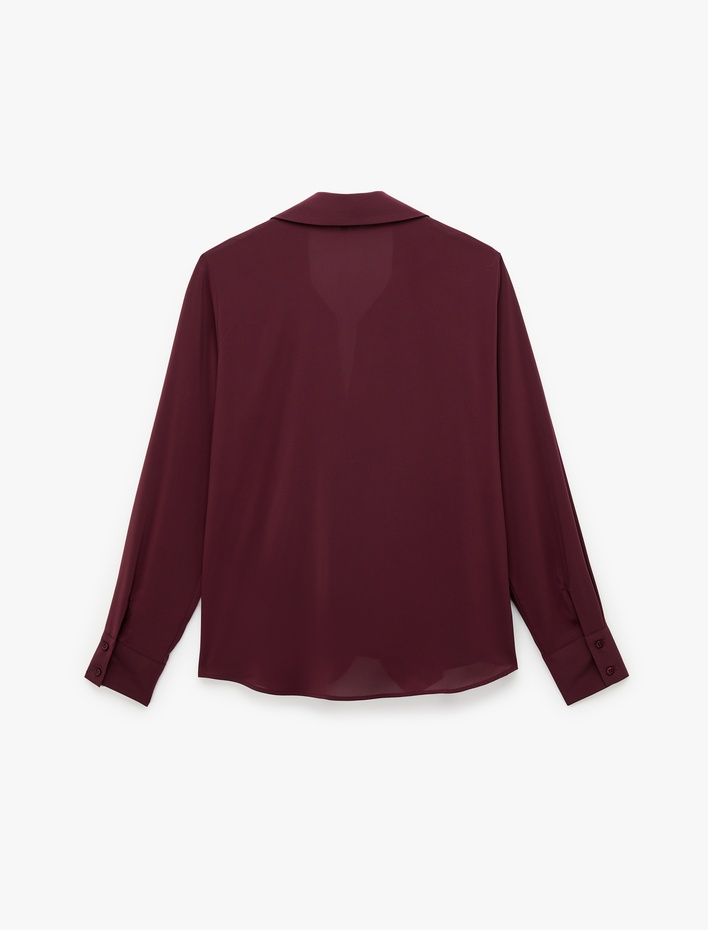  Regular Fit Düğmeli Uzun Kollu Şifon Gömlek