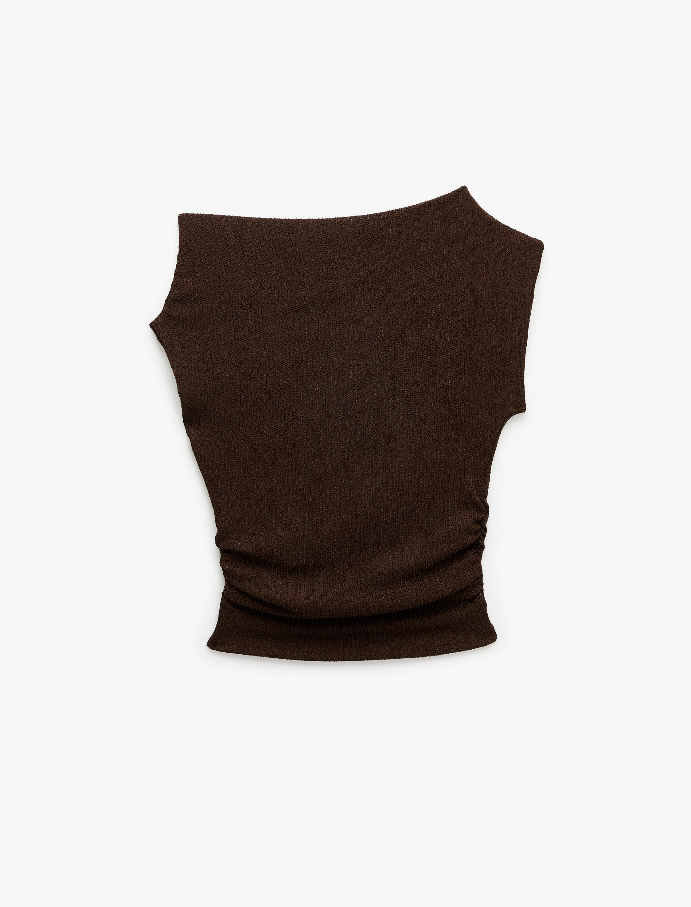   Slim Fit Asimetrik Yaka Drapeli Kolsuz Tişört