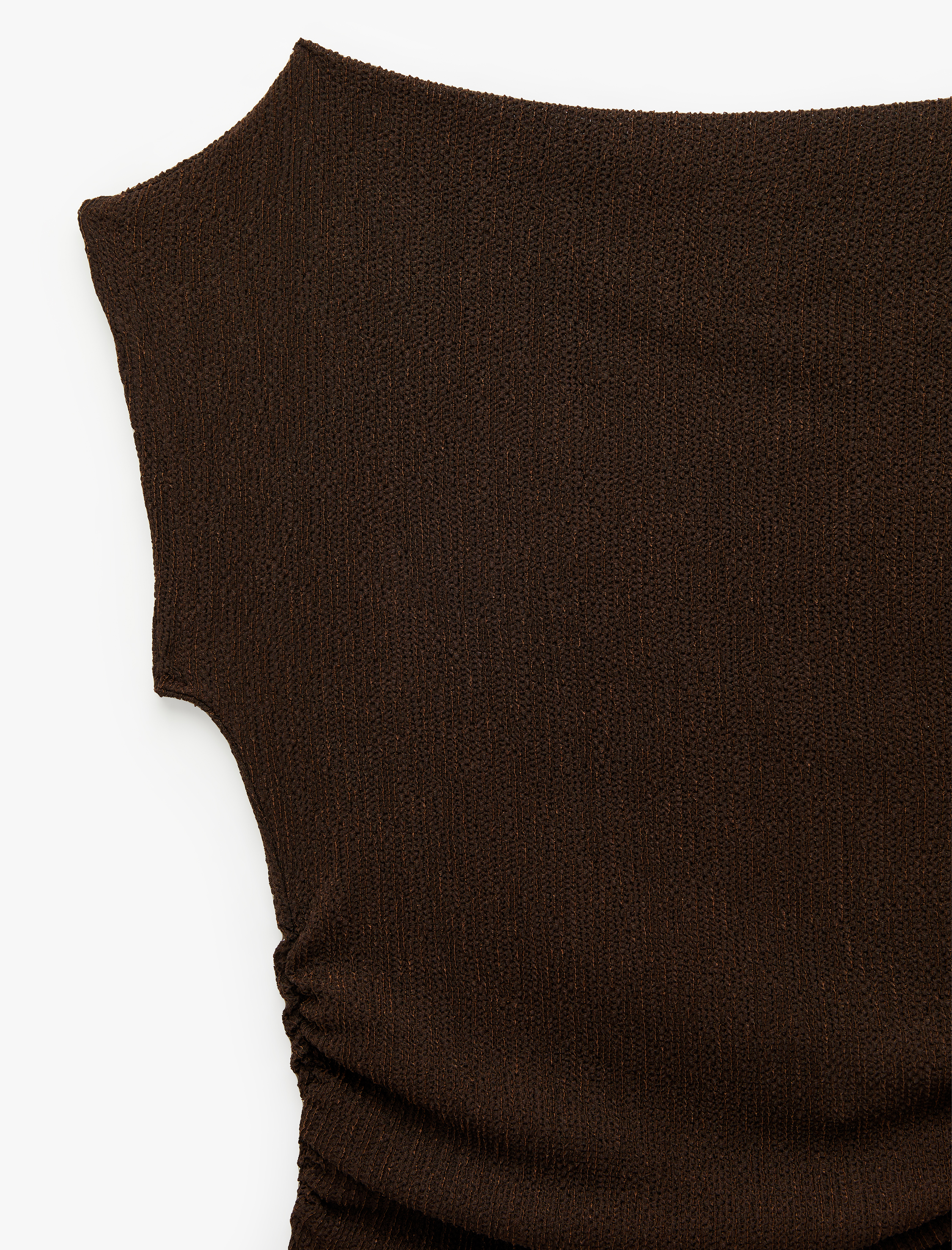   Slim Fit Asimetrik Yaka Drapeli Kolsuz Tişört