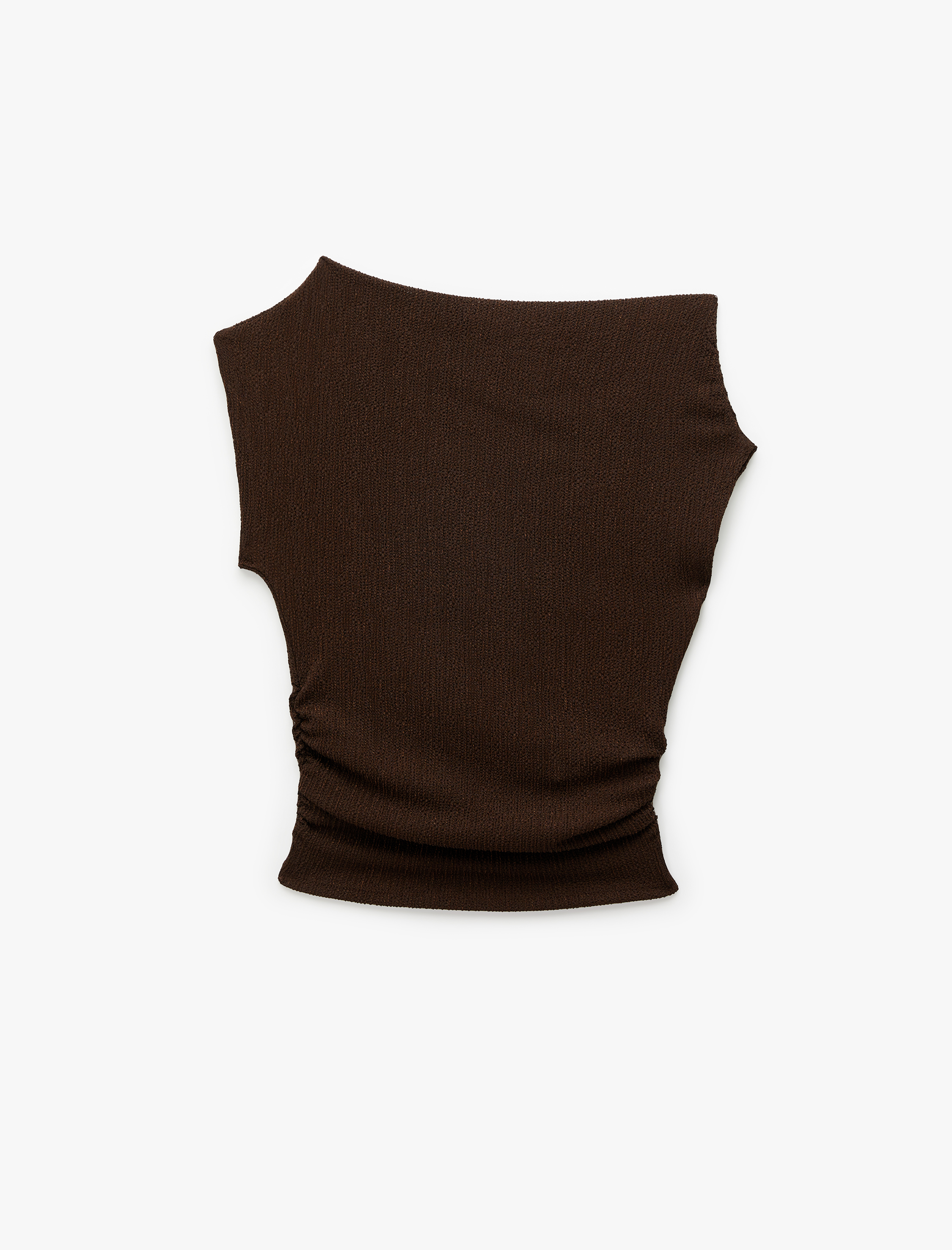   Slim Fit Asimetrik Yaka Drapeli Kolsuz Tişört