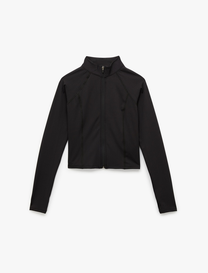  Uzun Kollu Fermuarlı Slim Fit Spor Tişört