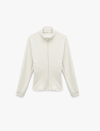 Modal Karışımlı Uzun Kollu Dik Yaka Fermuarlı Sweatshirt