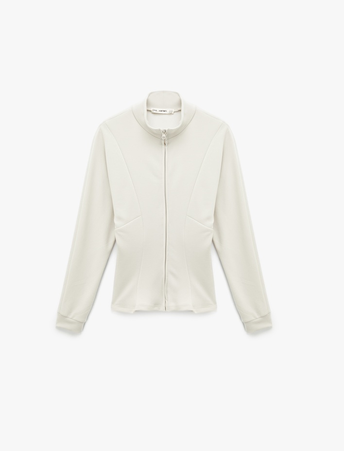  Modal Karışımlı Uzun Kollu Dik Yaka Fermuarlı Sweatshirt