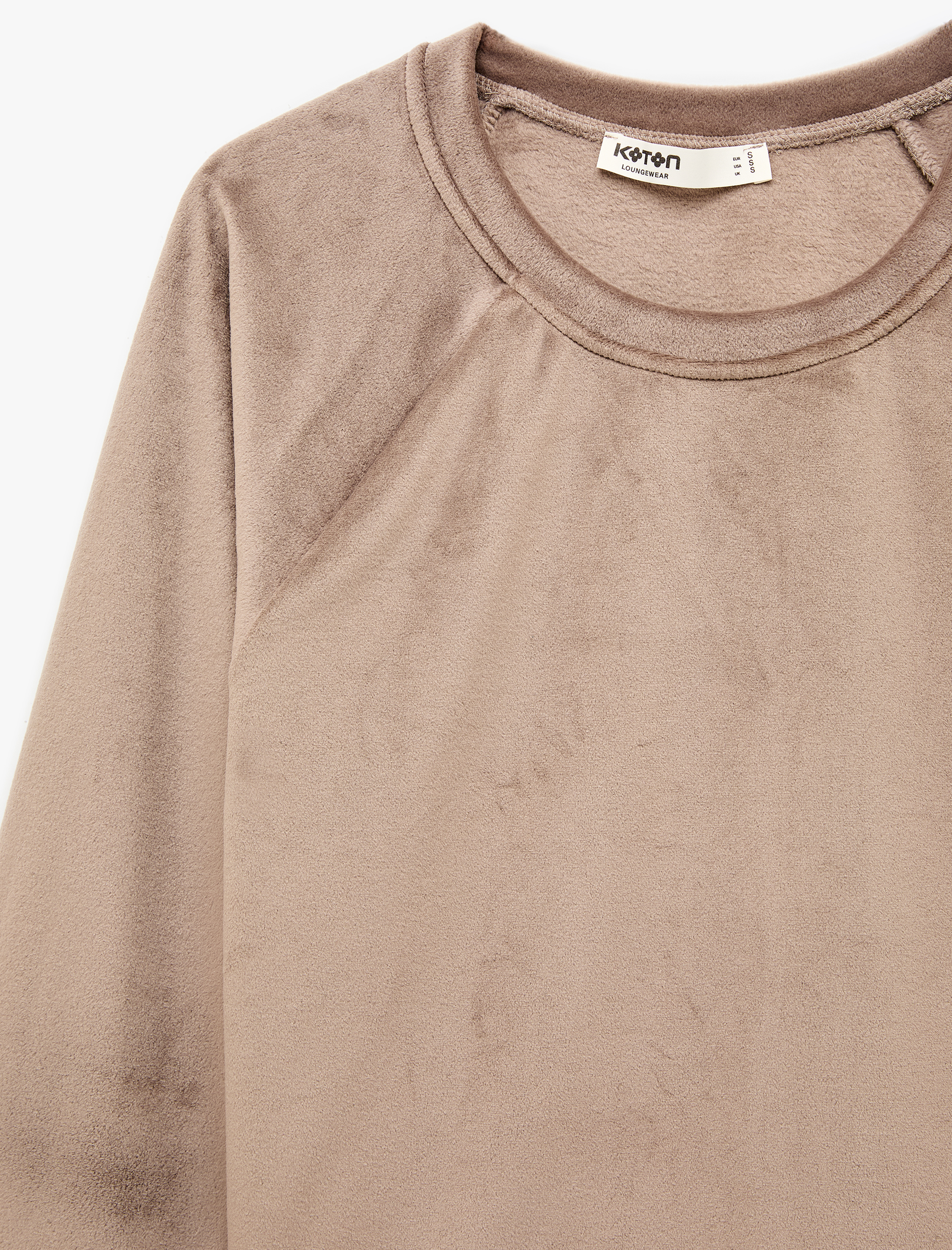   Uzun Kollu Bisiklet Yaka Şardonlu Kadife Pijama Üstü