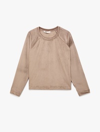 Uzun Kollu Bisiklet Yaka Şardonlu Kadife Pijama Üstü