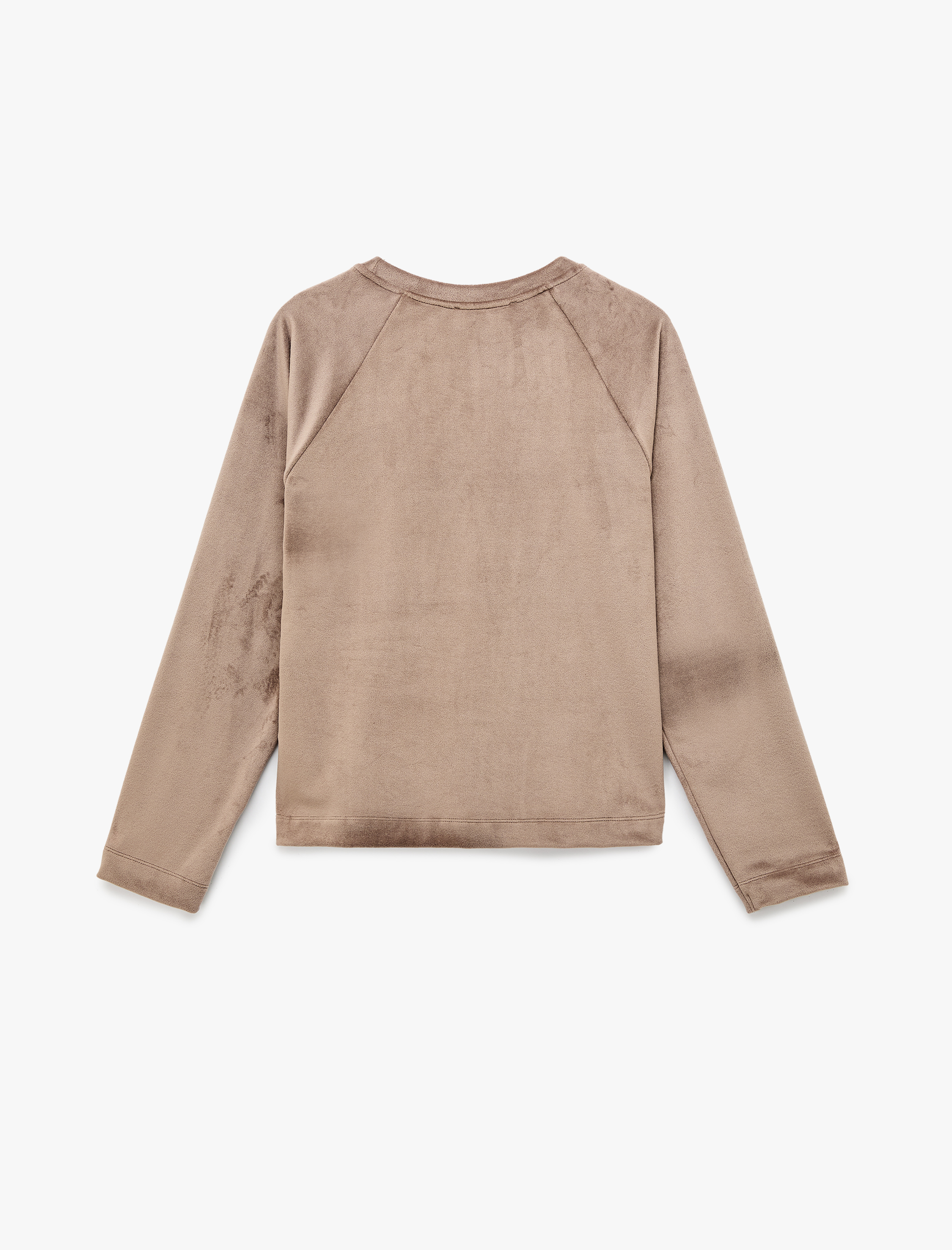   Uzun Kollu Bisiklet Yaka Şardonlu Kadife Pijama Üstü