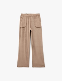 Beli Lastikli Cepli Rahat Kesim Kadife Pijama Altı