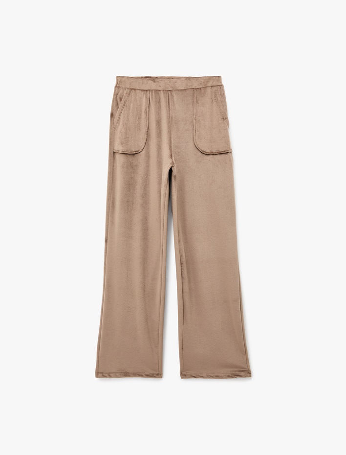  Beli Lastikli Cepli Rahat Kesim Kadife Pijama Altı