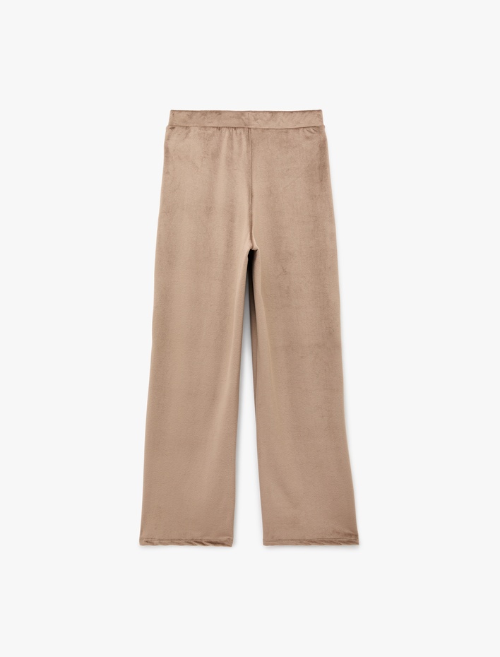  Beli Lastikli Cepli Rahat Kesim Kadife Pijama Altı