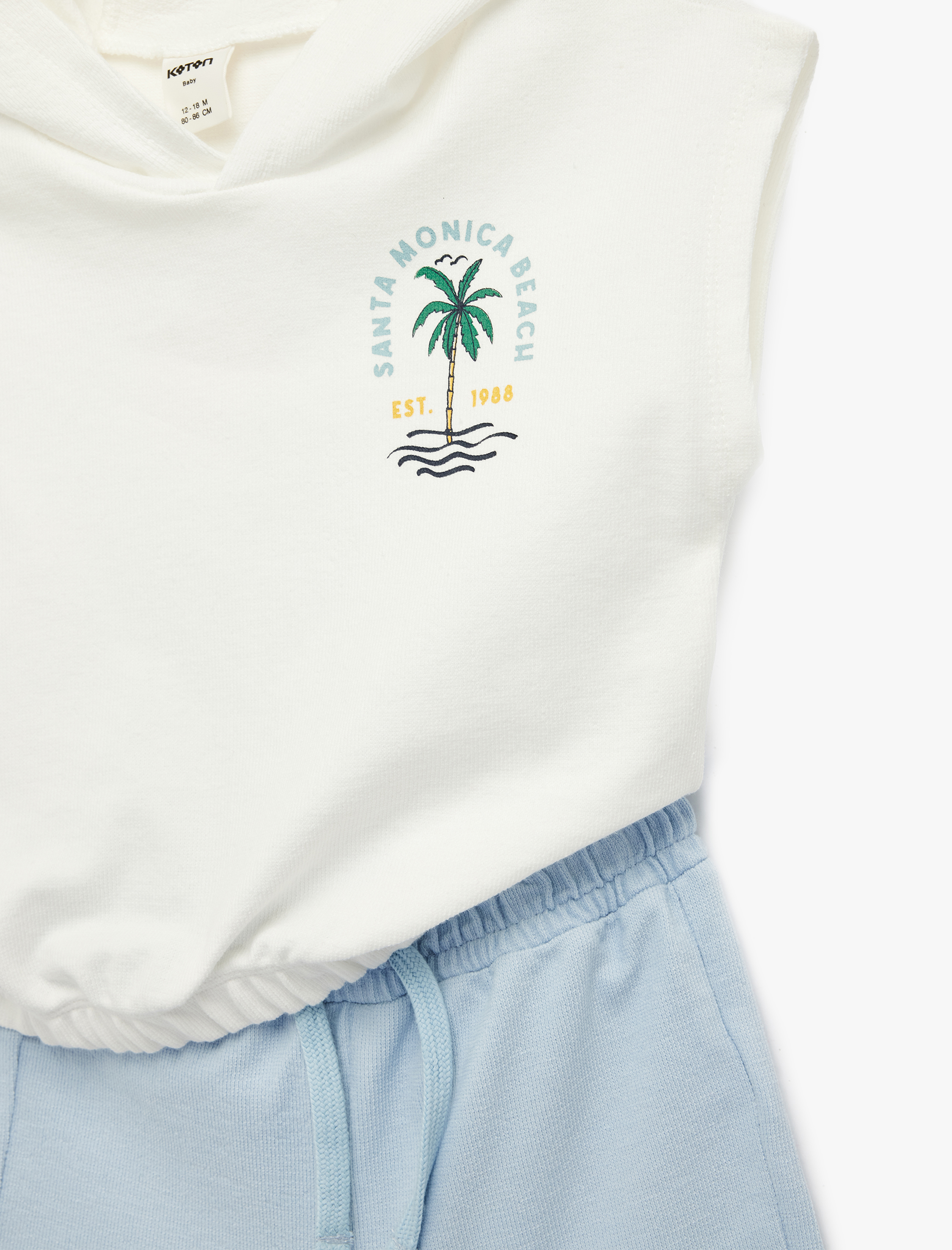  Erkek Bebek Pamuklu Kolsuz Kapşonlu 2'li Baskılı Üst ve Şort Seti