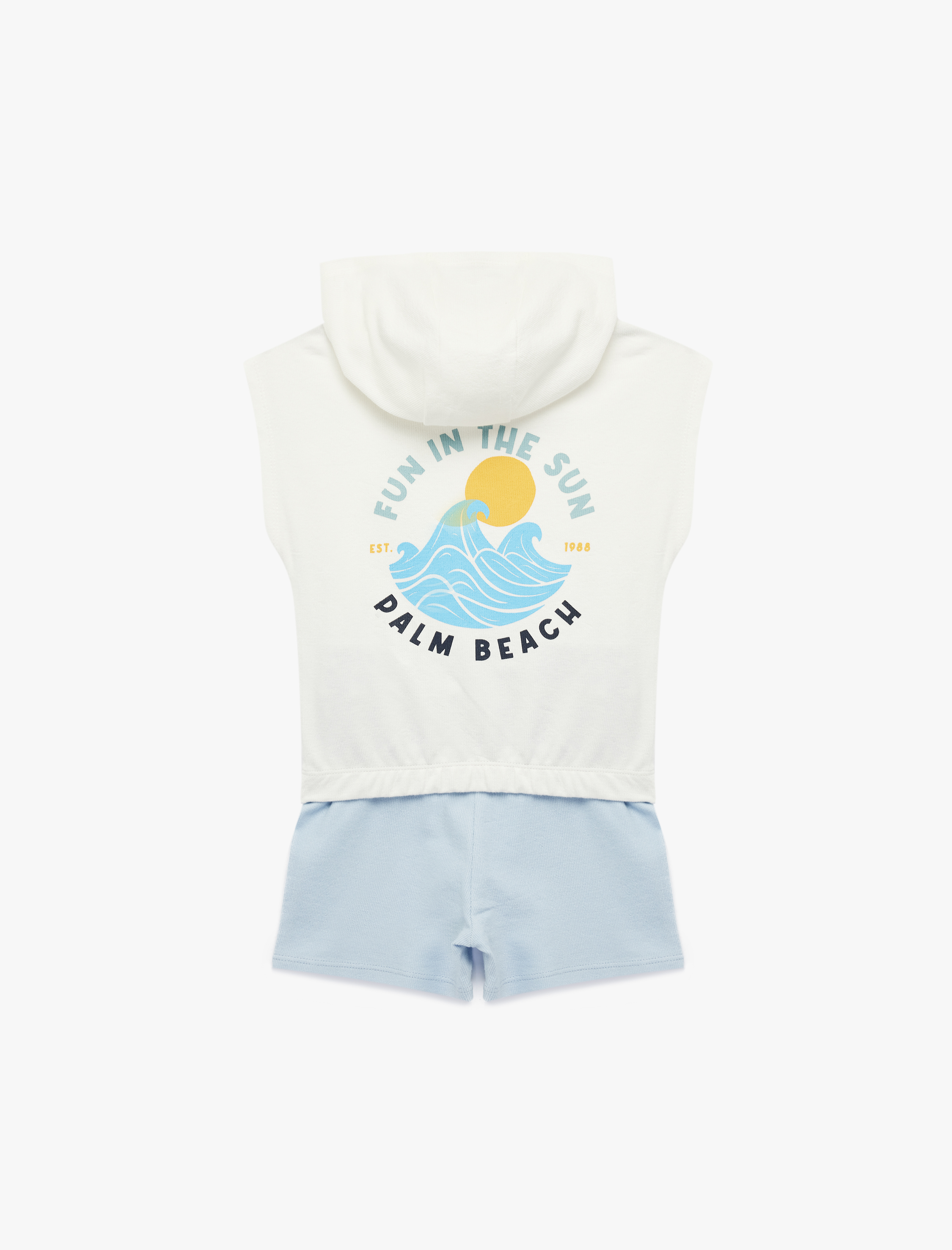  Erkek Bebek Pamuklu Kolsuz Kapşonlu 2'li Baskılı Üst ve Şort Seti