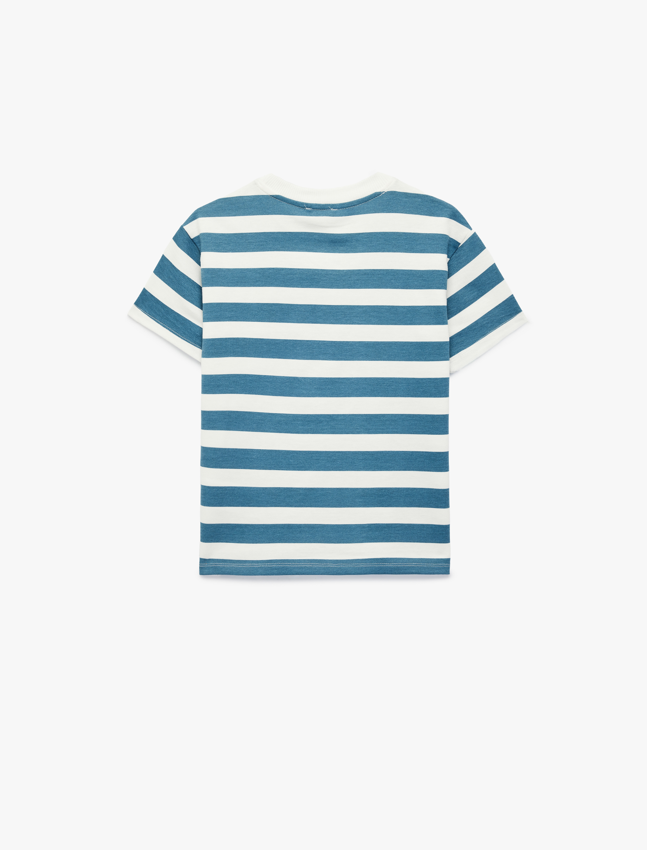  Erkek Çocuk Pamuklu Baskılı Kısa Kollu Bisiklet Yaka Oversize Çizgili Tişört