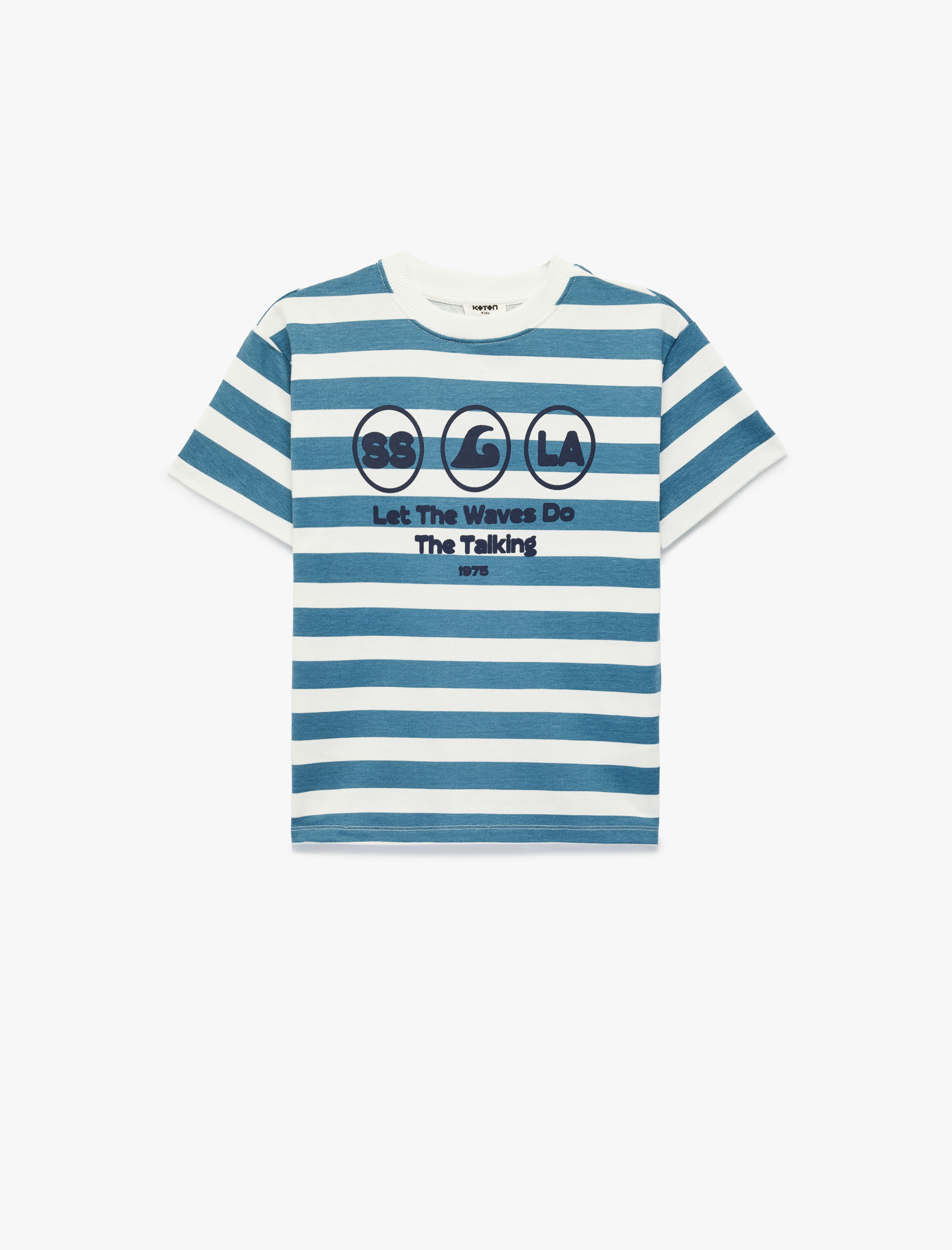  Erkek Çocuk Pamuklu Baskılı Kısa Kollu Bisiklet Yaka Oversize Çizgili Tişört