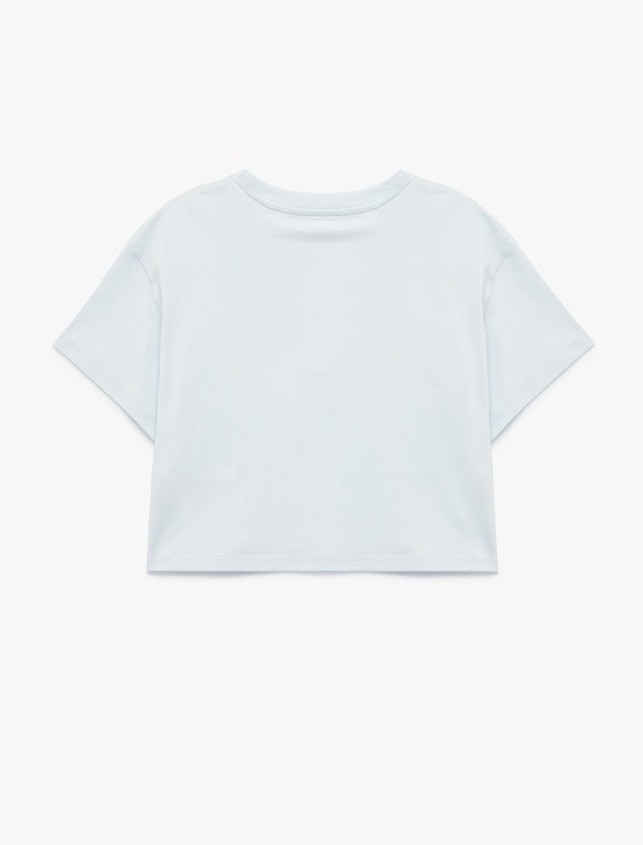 Kız Çocuk Kısa Kollu Bisiklet Yaka Aplike Detaylı Pamuklu Tişört