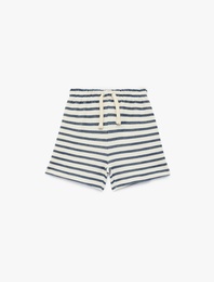 Pamuklu Beli Bağcıklı Çizgili Şort