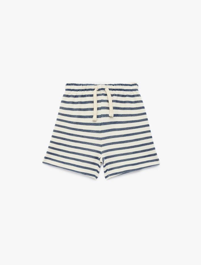 Erkek Bebek Pamuklu Beli Bağcıklı Çizgili Şort